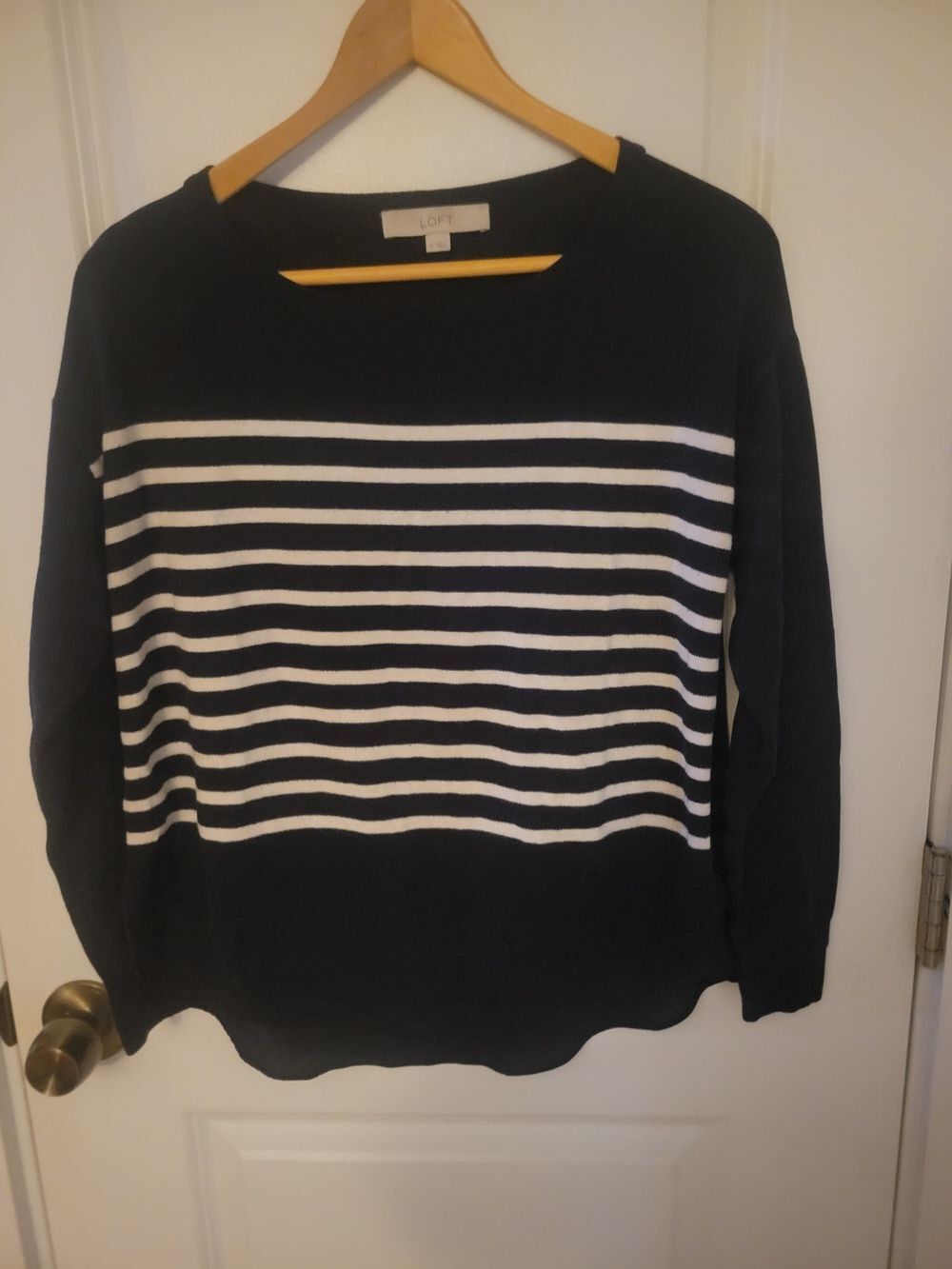 LOFT Blue and White Striped Scoopneck Summer Sweater